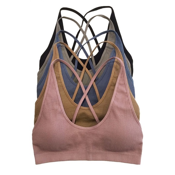Other - Black Removable Padded Seamless Ribbed Criss Cross Back Bralette